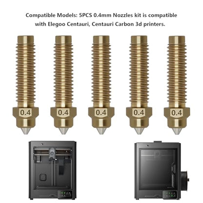 5PCS 0.4mm Nozzles for Centauri Carbon/2, 3D Printer Copper Alloy Hardened Steel Tip Hotend Nozzle Kit for Elegoo Centauri/Carbon/2/Carbon 2. - style: 0.4mm Nozzle