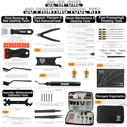 52-in-One 3D Printer Tools Kit, Professional 3D Printer Accessories & Maintenance Set for All FDM/SLA Printers, Deburring Tool, 3D Printer Nozzles, Scrapers, Files Set, PTFE Tube Cutter, Storage Bag - style: Plus-purpose Kit