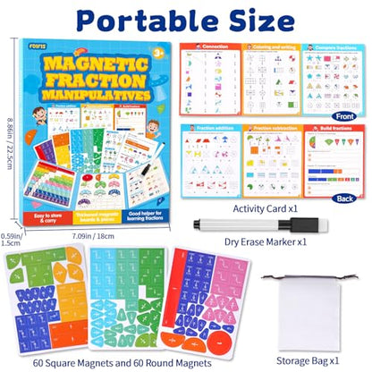 Magnetic Fraction Educational Puzzle, Magnetic Fraction Demonstration Book, Fraction Tiles & Circles, Montessori Math Manipulatives for Elementary School, Fraction Learning Toys for Kids - color: Three pages