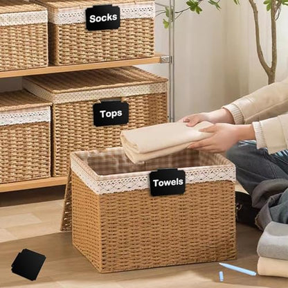 20 Basket Labels Clip On, Reusable Labels for Storage Bins, Removable Chalk Labels for Containers, Kitchen Closet Baskets and Storage Basket Holders with 2 White Chalk Markers - style: Rectangular 20
