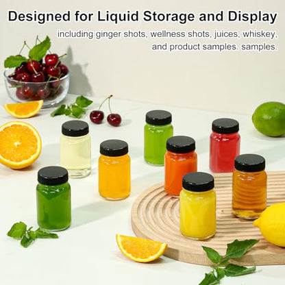 KEYWING 28 Pack 2oz Mini Glass Shot Bottles with Caps for Juice, Ginger - size: 2OZ