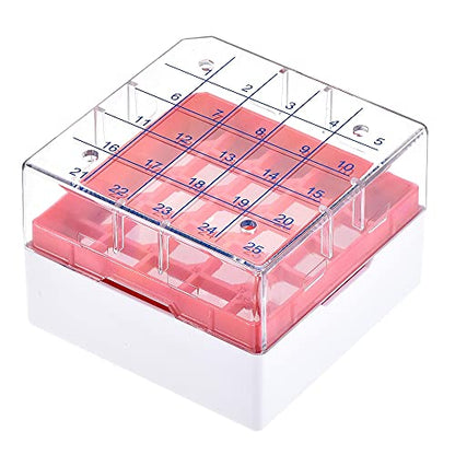 uxcell Centrifuge Tube Freezer Storage Box 25 Places Waterproof Polypropylene Cryogenic Holder Rack for 1.8/2ml Microcentrifuge Tubes Vials Samples, Red - color: Red