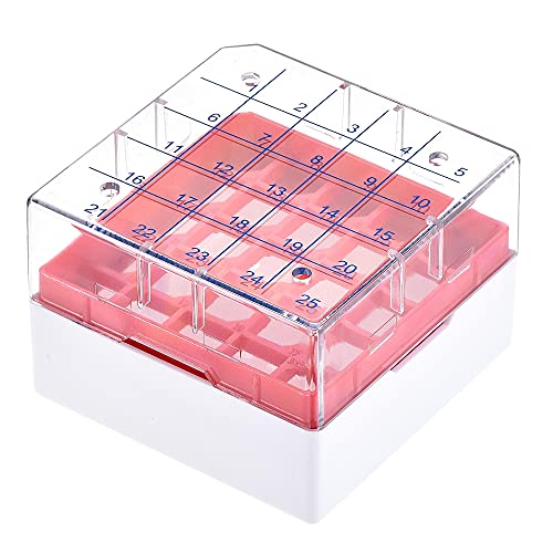 uxcell Centrifuge Tube Freezer Storage Box 25 Places Waterproof Polypropylene Cryogenic Holder Rack for 1.8/2ml Microcentrifuge Tubes Vials Samples, Red - color: Red