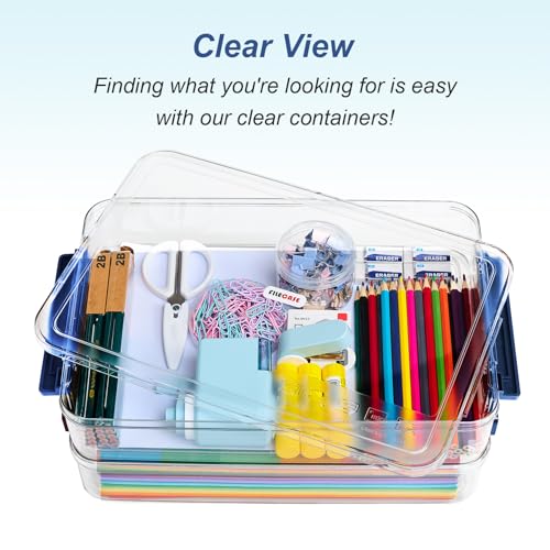 CATOOMUU 16-Pack 9x13 Shallow Flat Clear Plastic Storage Boxes - color: Large-Blue-16-Pack