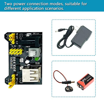 Electronic Component Power Supply Module Assorted Kit for Arduino, Raspberry Pi, UNO, Minidodoca Arduino breadboard Power Supply Kit Include 830P Breadboard,Power Module,Jumper 9V 1A Adaptor - size: 1pcs830p+Power Supply Module