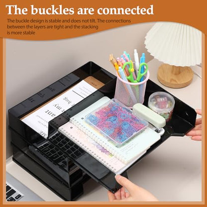 DoubleFill 8 Pcs Stackable Letter Tray Plastic Paper Tray, Black - color: Black