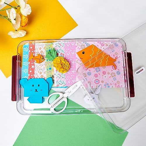 CATOOMUU 3-Pack 9x13 Shallow Flat Clear Plastic Project Case Storage Box - color: Small-Red-3-Pack