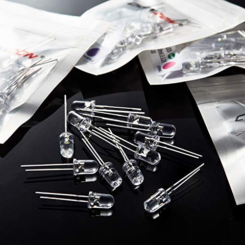 100pcs 5mm LED Diode Lights Assortment, an Emitting Lighting Bulb Lamp Kit, includes 10 Colors x 10pcs Diodes with Clear Transparent Lens
