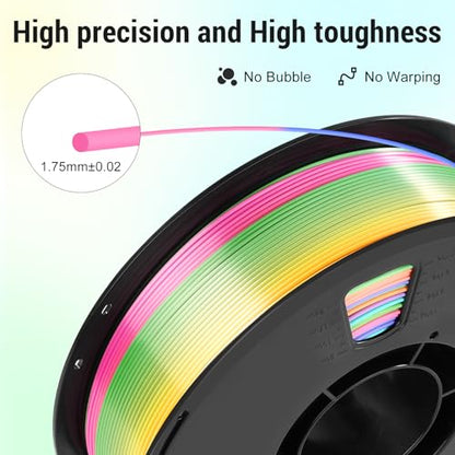 Dynta Silk Rainbow PLA 3D Printer Filament for Beginners, 1.75mm/±0.02mm - color: 1kgx1-silk Rainbow