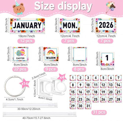 96 Cards Classroom Bulletin Board Decorations Set for Teachers,Flip Calendar with Holder for Classroom,Adjustable Calendar,Preschool Elementary Home Decor Supplies（Wildflowerst） - style: Wildflowers