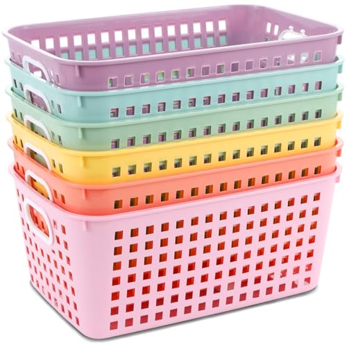 gisgfim 6 Pack Medium Plastic Book Baskets 11 × 7.5 × 4.5 inches Classroom Storage Baskets for Papers Book Storage Plastic Baskets Versatile Storage Solution for Classroom HOM and Office (Pastel) - color: Pastel