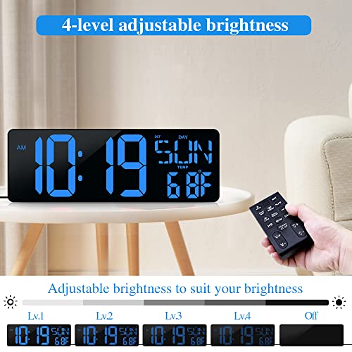17.2"Large Digital Wall Clock Large Display with Remote Control 180°Visible - color: Blue