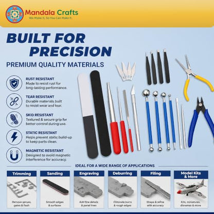 Mandala Crafts 23 PC Model Building Hobby Tools Kit for Plastic Miniatures - style: 3D Metal Model Tool 25 PCs