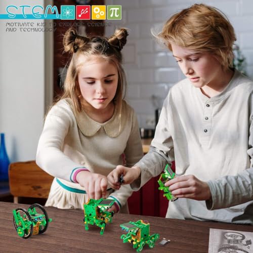 Solar Robot Kit, 14-in-1 STEM Building Toy for Kids DIY Science Robotic Set - color: Green