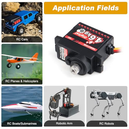 HobbyPark Waterproof 12g Servo Micro Servo Motor Metal Gear Arduino Servo 4.6kg High Torque Digital Servo Mini Servo for Axial SCX24 AX24 1/24 RC Crawler Car RC Airplane RC Boat RC Robotics