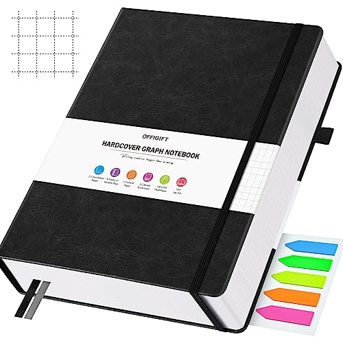 Graph Paper Notebook, 312 Numbered Pages, Squared Grid Leather Journal, B5 - color: Black, size: B5