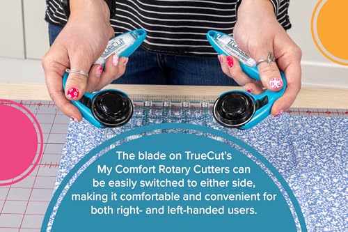 TrueCut My Comfort Rotary Cutter - 45mm Ergonomic Wheel Cutter for Fabric, Quilting, Sewing, Crafting - Left or Right-Handed - Track-and-Guide Ruler - Quilting and Sewing Supplies