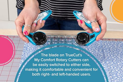TrueCut My Comfort Rotary Cutter - 45mm Ergonomic Wheel Cutter for Fabric, Quilting, Sewing, Crafting - Left or Right-Handed - Track-and-Guide Ruler - Quilting and Sewing Supplies
