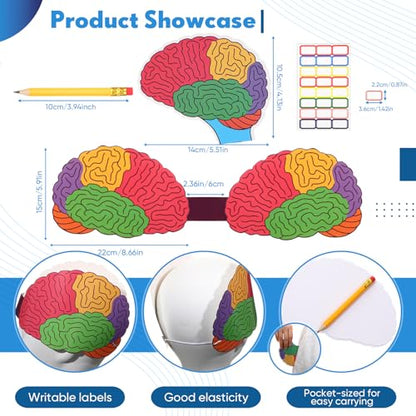 Janmercy Brains Hat for Teaching & Labels Elastic Cap Brain Model Brain Shaped Notepads Pencil for Learning Anatomical