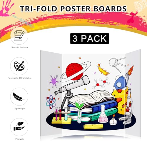 HAUTOCO 3 Pcs Small Trifold Poster Board 21'' x 14'' Project Boards - color: White, size: 21 x 14 inches