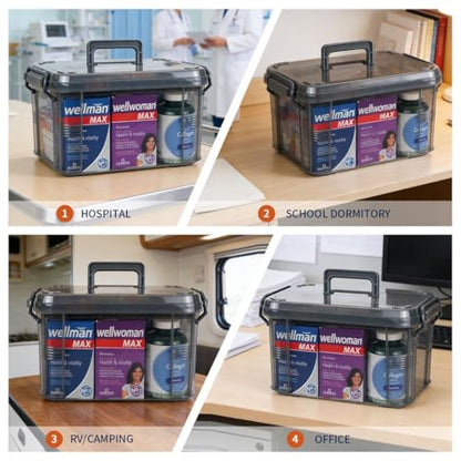 2-Tier Medicine Organizer - Plastic Portable Storage Box with Handle Grey - color: Grey