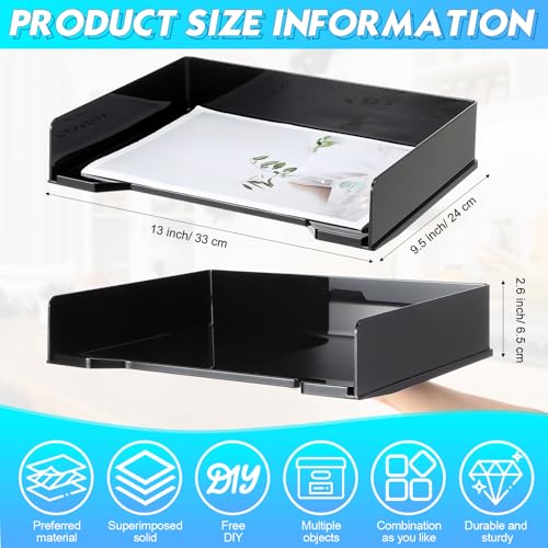 DoubleFill 4 Pcs Stackable Letter Tray Plastic Paper Tray, Black - color: Black