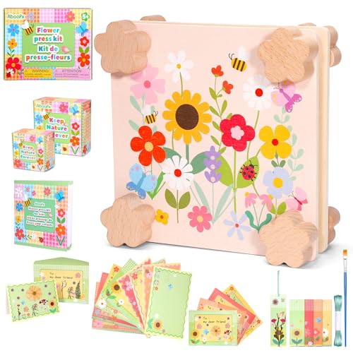 Aboofx Creativity Pressed Flower Art Kit for Kids, Small Flower Press Kit for Craft Pressed Flowers & Plant Pressing, Recycle Botanical Class Project Craft Kit, Nature Gift for Girls & Boys Ages 5+ - size: 5.8" x 5.8" 4 Layers