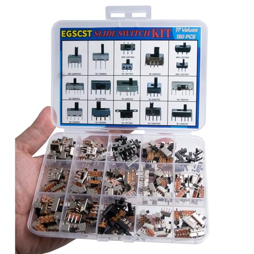 17Values 150Pcs Mini Micro Slide Switch Assortment Kit 2Pin 3Pin 4Pin DIP Toggle Switches Assorted Set ON/Off ON/Off/ON for DIY Breadboard and Electronic Board Mount