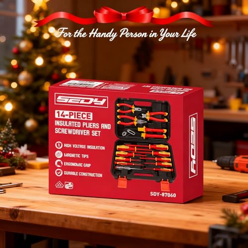 Insulated Screwdriver & Pliers Set: 14-Piece VDE Insulated Set 1000V Insulated Electrician Tool Set with Magnetic Phillips, Slotted Screwdrivers and Insulated Pliers - color: 14 Pcs Vde All-in-one - Pliers