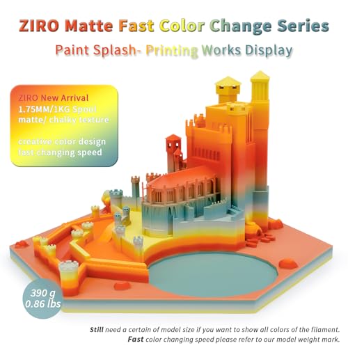 ZIRO 3D Printer Filament PLA, Fast Color Change Matte, 1KG Paint Splash - color: Paint Splash (Matte)