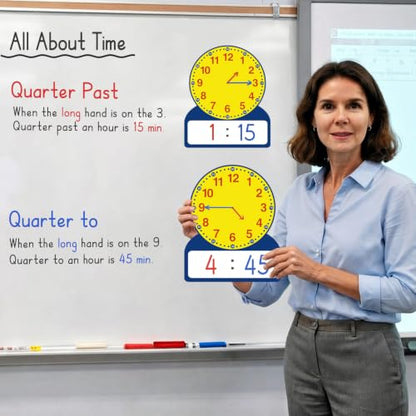 Magnetic Dry Erase Teaching Clock, Analog & Digital Time - size: 12x10" Rectangle