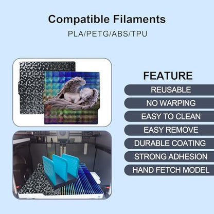 IdeaFormer Double Sided Textured PEO H1H Build Plate for Bambu Lab X2D/X1/X1C/X1E/P1P/P1S/P2S/A1, Flexible Diamond PEO+Phantom H1H Spring Steel Plate 257x257mm for Bambu 3D Printers - color: Diamond PEO+Phantom H1H
