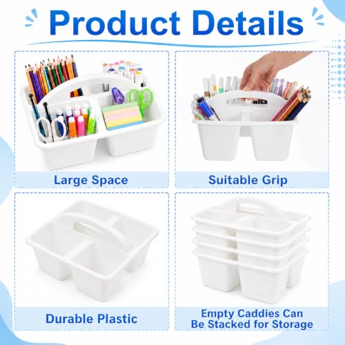 6 Pack 4 Compartment Classroom Caddy with Handle, White - color: White