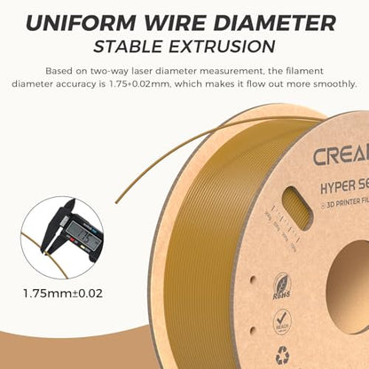Official CREALITY Hyper PLA Filament 1.75mm, High Speed PLA 30-600mm/s Rapid 3D Printer Filament, Dimensional Accuracy +/-0.02mm,Stronger Toughness, Fit Most FDM 3D Printers, 1KG(2.2lbs) Spool Gold - color: Gold