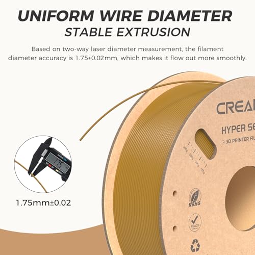 Official CREALITY Hyper PLA Filament 1.75mm, High Speed PLA 30-600mm/s Rapid 3D Printer Filament, Dimensional Accuracy +/-0.02mm,Stronger Toughness, Fit Most FDM 3D Printers, 1KG(2.2lbs) Spool Gold - color: Gold