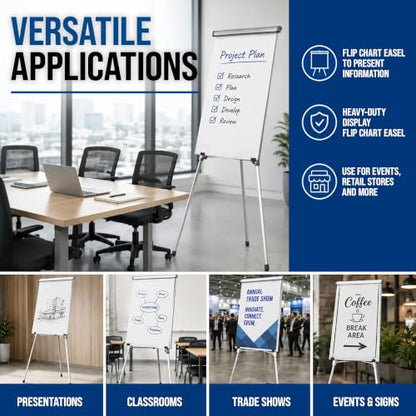 U.S. Art Supply 66" High Boardroom Classroom Silver Flip Chart Easel