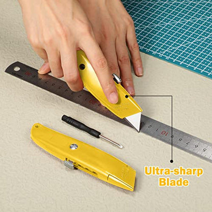 Reginary 20 Pcs Box Cutter Bulk Retractable Utility Knife, Yellow - color: Yellow