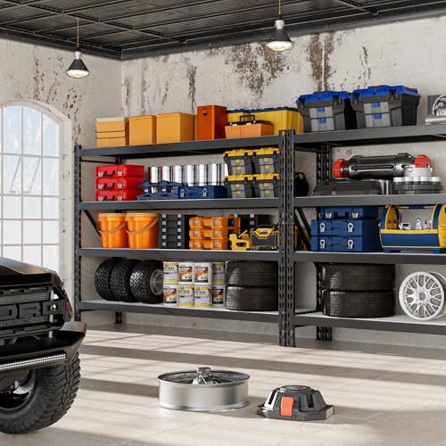 WORKPRO 8000LBS Storage Shelves, 77" Extra-Wide Garage Shelving, Heavy-Duty Metal Shelving Unit, Adjustable 4-Tier Garage Storage Rack for Warehouse, Basement,77" W X 24" D X 72" H, Black - size: 77" W X 24" D X 72" H