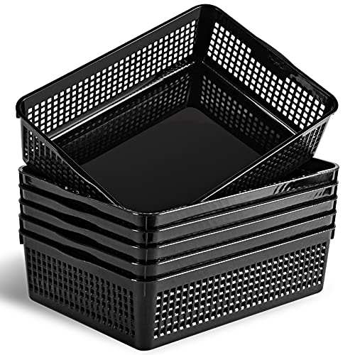 Eslite A4 Size Plastic Storage Basket,Desktop File Paper Letter Organizer Tray, 6-Packs (Black) - color: Black