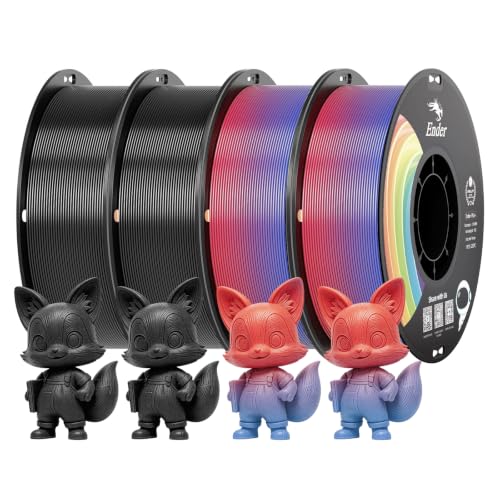 Creality 3D Printer Filament 1.75mm PLA 4KG, Rainbow Upgrade PLA+ Filament Strong Toughness No-Tangling Vacuum Packaging 3D Printing Filament Fit Most 3D Printers - color: Pla+-2*black+2*rainbow