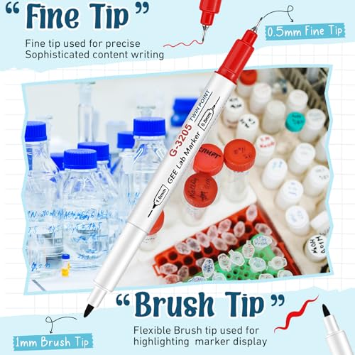 3 Pcs Alcohol Resistant Lab Markers Dual Head, 2 Black & 1 Red - color: 2 Black & 1 Red