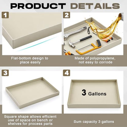 Maxdot 24 x 17 x 2.3 Inches Polypropylene Utility Tray Multifunctional Rectangular Plastic Containment Tray for Lab Kitchens Cosmetics Work Benches Shelf Use - size: 24" x 17" x 2.3"