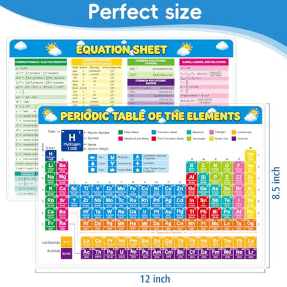 HSDAV Laminated Periodic Table of Elements Poster 12x8.5 Inch, Double Sided Chemistry Chart with Ions, Thermodynamics, Kinetics & Equilibrium Formulas for High School, College and AP Chemistry - color: Periodic Table of Elements