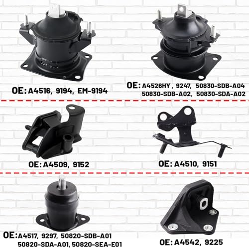 Engine Motor and Transmission Mount Kit Set of 6 for 2003-2007 Accord 2.4L - size: 03-07 Accord 2.4L