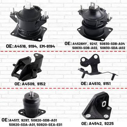 Engine Motor and Transmission Mount Kit Set of 6 for 2003-2007 Accord 2.4L - size: 03-07 Accord 2.4L