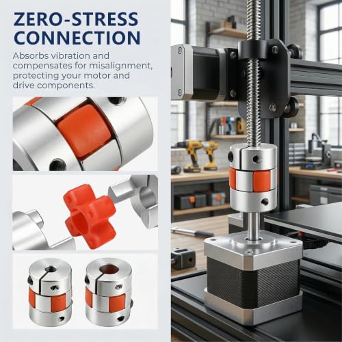 2 Pcs 5mm to 8mm Flexible Shaft Coupling – Aluminum Plum Spider Jaw Coupler D20 L30 for 3D Printer, CNC, Stepper Motor (Red/Silver) - size: 5x8mm