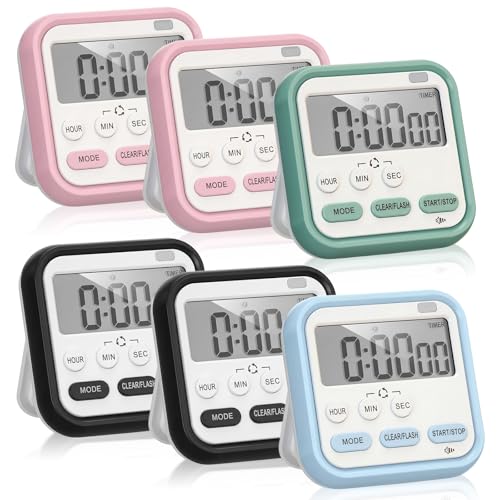 Leumoi 6 Pcs Digital Kitchen Timer 24 Hour Alarm, Classic Color - color: Classic Color