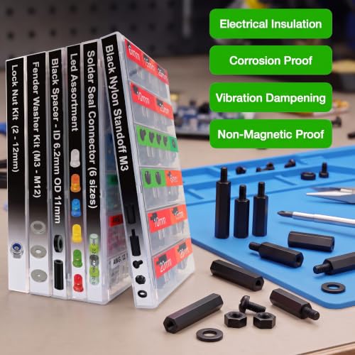 EEEEE M3 Black Nylon Standoff Screws Spacers Nuts for Motherboard & PCB Mounting Hardware Circuit Board Assortment kit (600pcs) 6mm 10mm 15mm 20mm 25mm