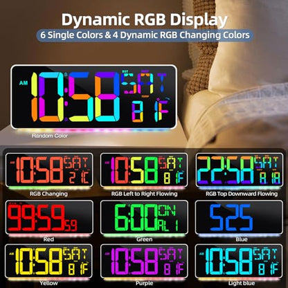 13.5"Large Digital Wall Clock Timer with Night Light 11 Colors Available - color: White Shell