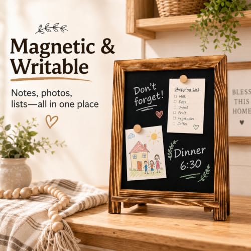 LotFancy 15"x12" Magnetic Chalk Board Sign, Small Tabletop Chalkboard Brown - color: Rustic Brown, size: 12"W x 15"H